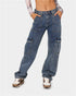 Fashion Multi-pocket High Waist Cargo Pants Women's Wide Leg Jeans